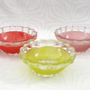 Vintage Frosted Glass Dessert Bowls x3 Multicolour 50s 60s Image