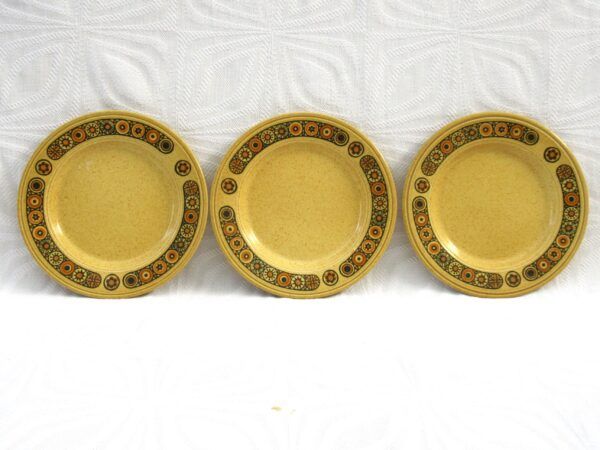 Vintage Kiln Craft Bacchus Tea Plates x3 Brown Beige 70s Image