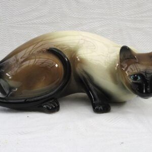 Vintage Kitsch Siamese Cat Ornament Ceramic Brown White 60s 70s Image