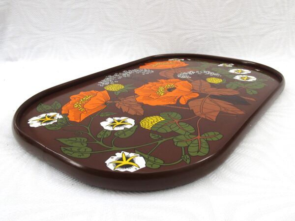 Vintage Marks and Spencer Melamine Tray Orange Poppy Brown 1970s - Image 3