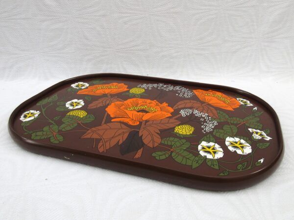 Vintage Marks and Spencer Melamine Tray Orange Poppy Brown 1970s - Image 4