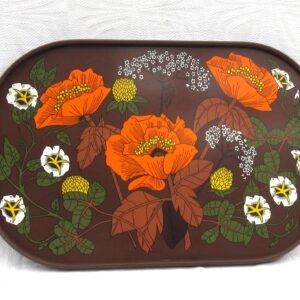 Vintage Marks and Spencer Melamine Tray Orange Poppy Brown 1970s Image