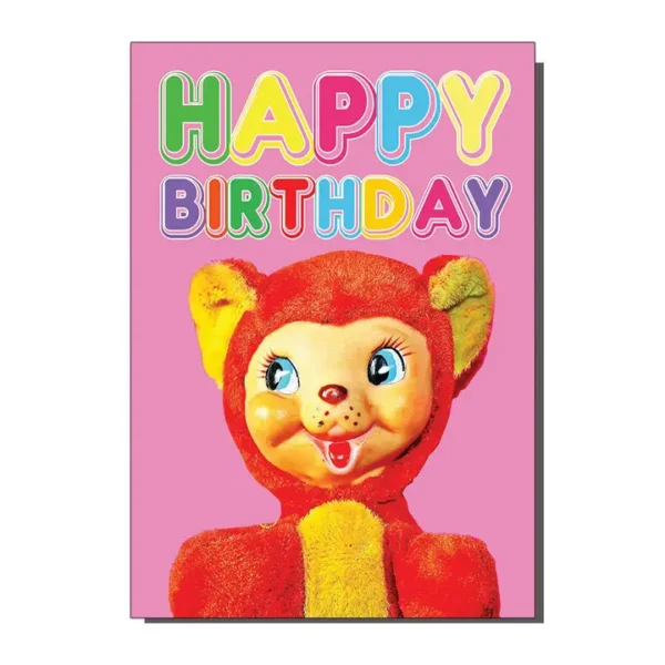 Vintage Retro Birthday Card Kitsch Bear 60s 70s Image