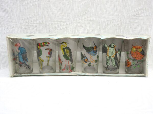 Vintage Saint Gobain French Cartoon Bird Tumblers Glasses x6 70s 80s Image