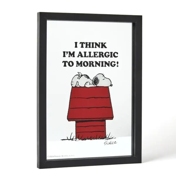 Vintage 70s Style Peanuts Snoopy Allergic to Mornings Framed Mirror