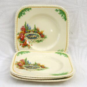 Vintage Staffordshire Spring Garden Square Tea Plates 30s 40s Image