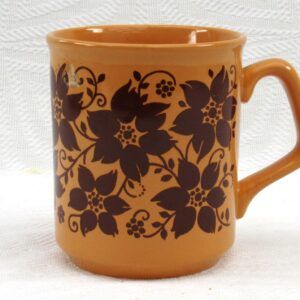 Vintage 1970s Flower Power Mug Brown Yellow Tams Pottery Image