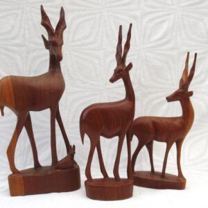 Vintage Teak Wooden Gazelles Antelopes Set of 3 Large 1970s Image