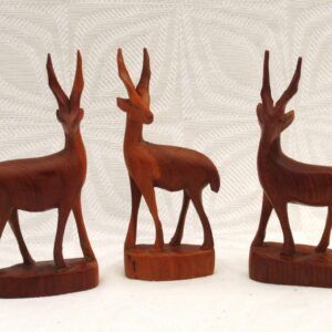 Vintage Teak Wooden Gazelles Antelopes Set of 3 Small 1970s Image