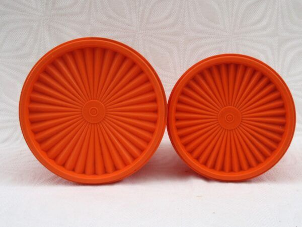 Vintage Tupperware Servalier Tall Storage Containers x2 Orange 1970s - Image 2