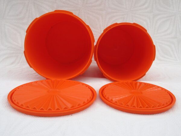 Vintage Tupperware Servalier Tall Storage Containers x2 Orange 1970s - Image 4