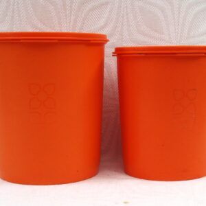 Vintage Tupperware Servalier Tall Storage Containers x2 Orange 1970s Image