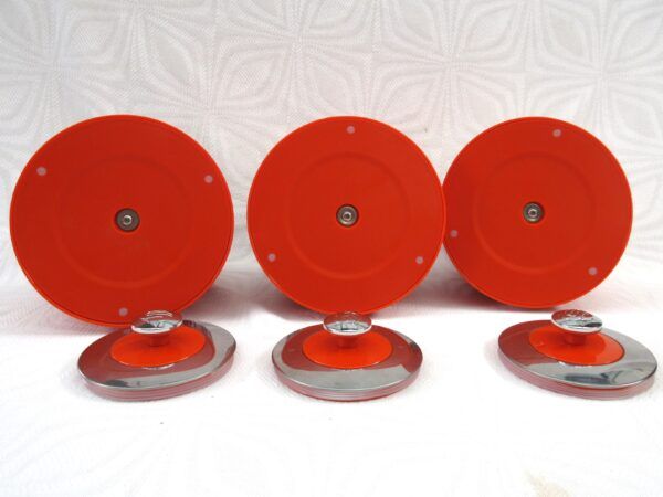Modern Retro Style Chrome Orange Ribbed Kitchen Canister Set of 3 - Image 3