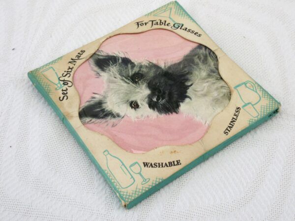Vintage Kitsch PVC Round Drinks Coasters x6 Cute Poodle Dogs 50s 60s - Image 3