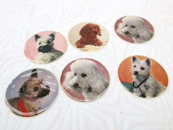 Vintage Kitsch PVC Round Drinks Coasters x6 Cute Poodle Dogs 50s 60s - Image 4