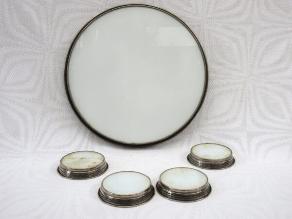 Vintage Reverse Painted Glass Tray Coasters Set Tropical Island 50s 60s - Image 2