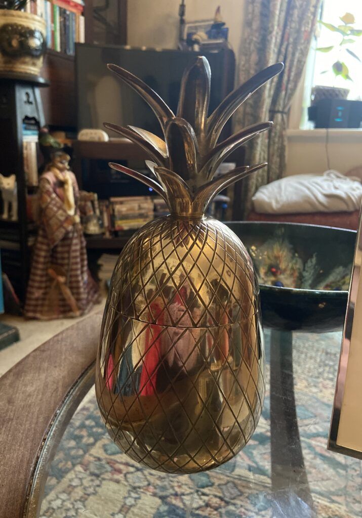 Vintage Brass Pineapple Ice Bucket 1970s Original Life style Shot