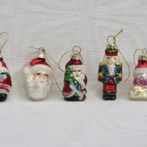 Vintage Christmas Decorations Glass Baubles x5 Santa Snowman Nutcracker Image