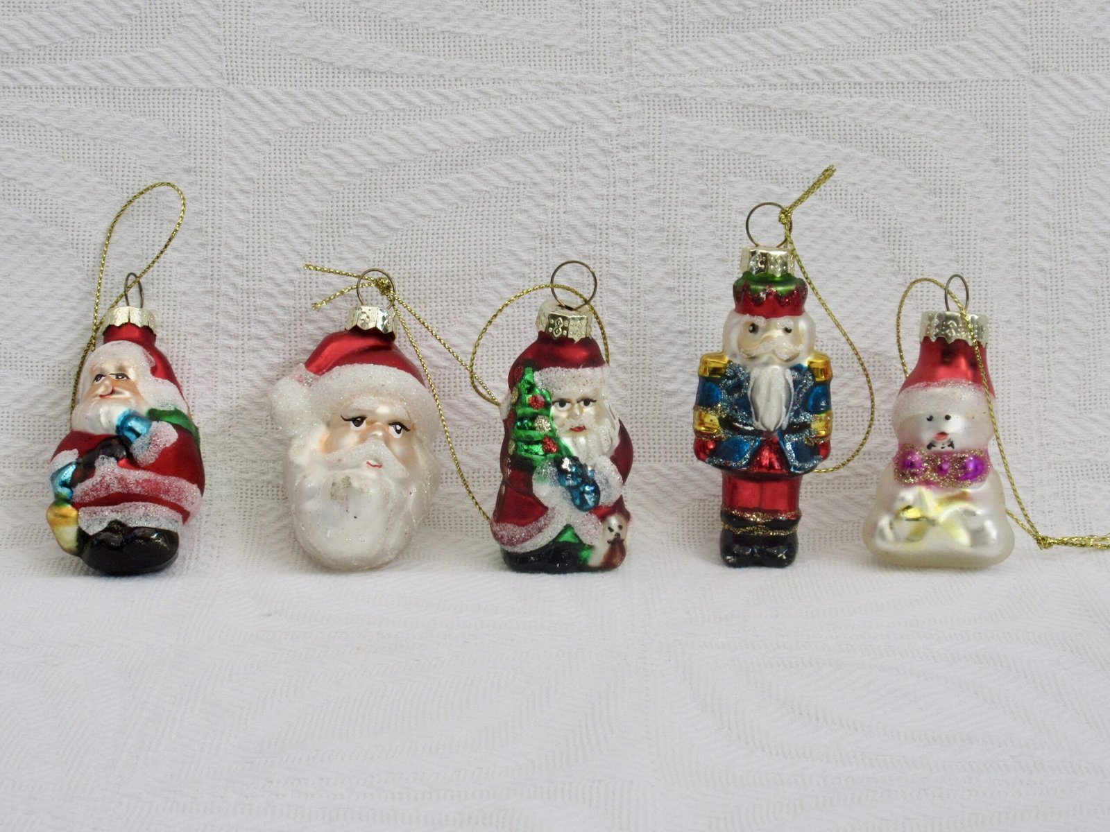Vintage Christmas Decorations Glass Baubles x5 Santa Snowman Nutcracker Image