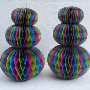 Vintage 70s 80s Honeycomb Christmas Decorations x2 Triple Sphere Snowman