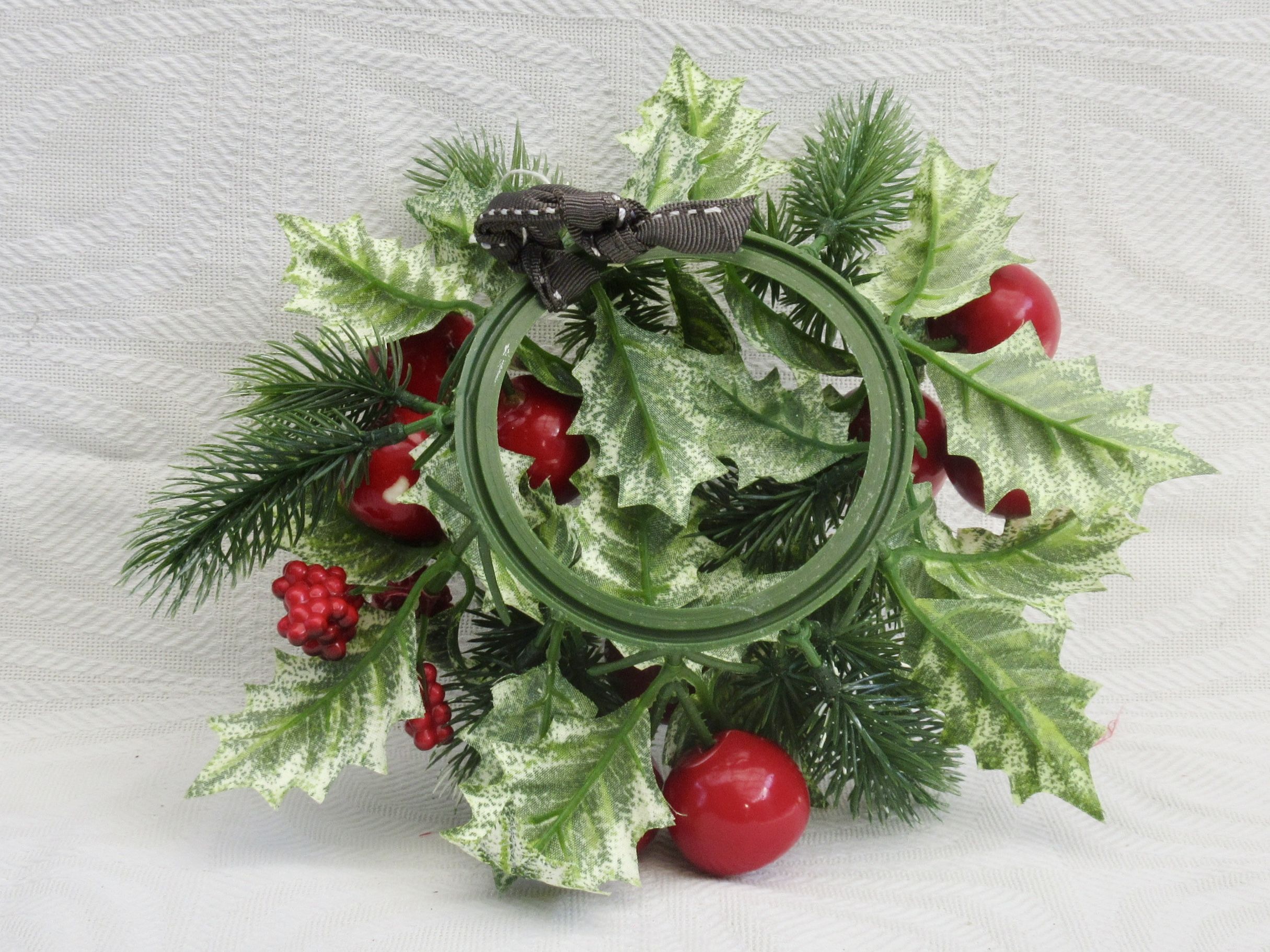 Vintage 80s Christmas Decorations Plastic Wreath Holly Apples Berries - Image 3