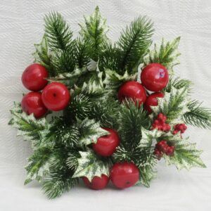 Vintage 80s Christmas Decorations Plastic Wreath Holly Apples Berries Image