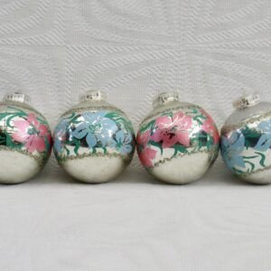 Vintage 80s Christmas Decorations x4 Silver Pastel Floral Image