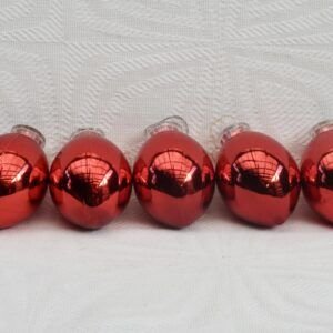 Vintage 90s Christmas Decorations Teardrop Baubles x5 Red Plastic Image