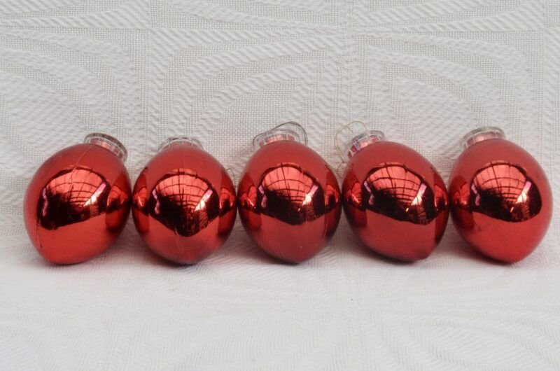 Vintage 90s Christmas Decorations Teardrop Baubles x5 Red Plastic Image