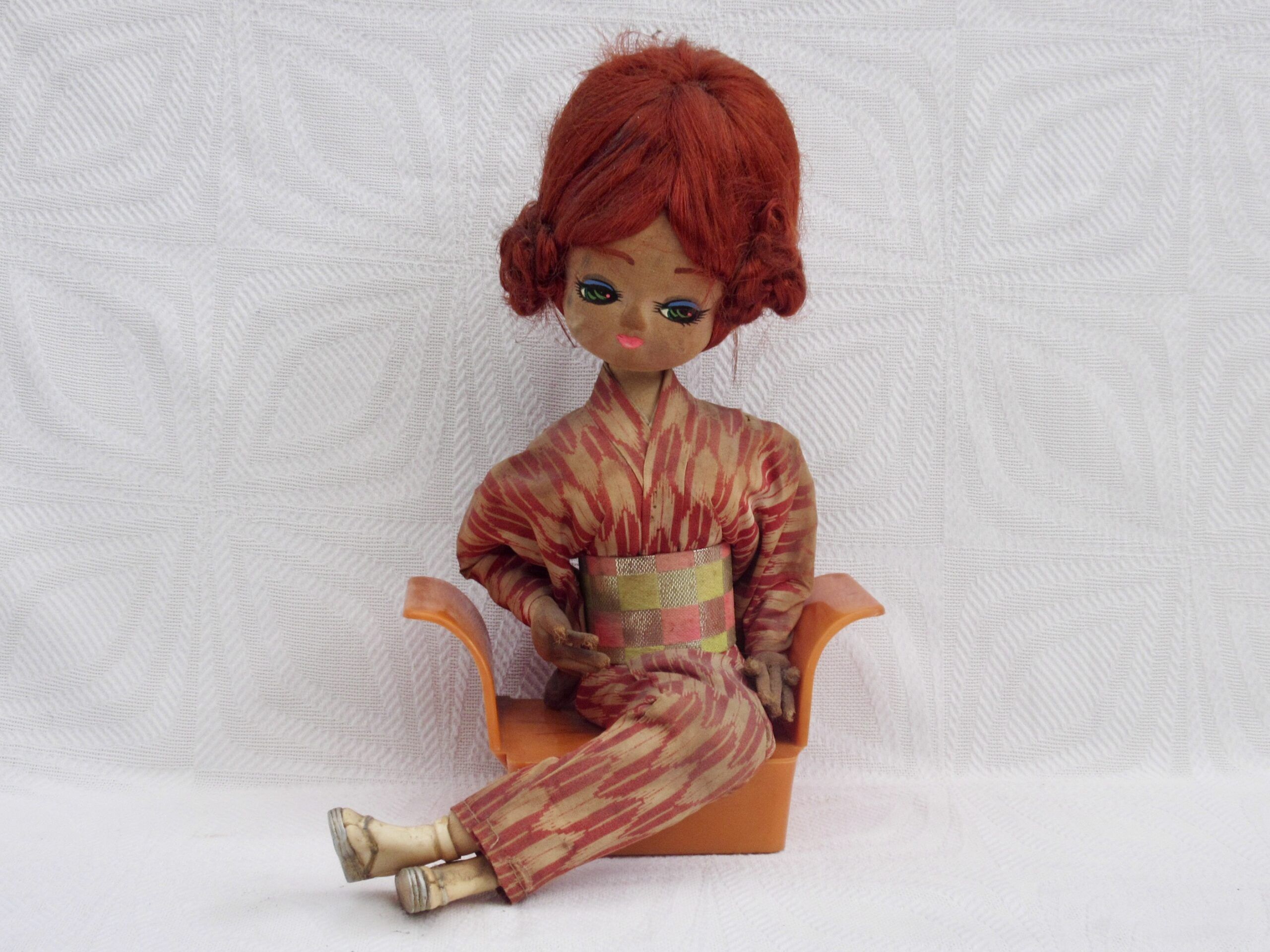 Vintage Bradley Pose Doll Sitting Red Hair Kimono 60s 70s Image