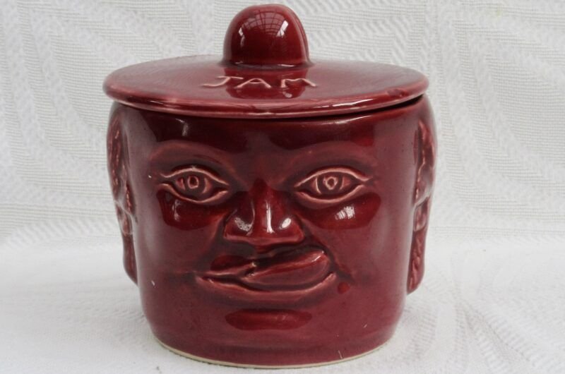Vintage Ceramic Jam Face Pot Raspberry Unique Pottery 1970s Image
