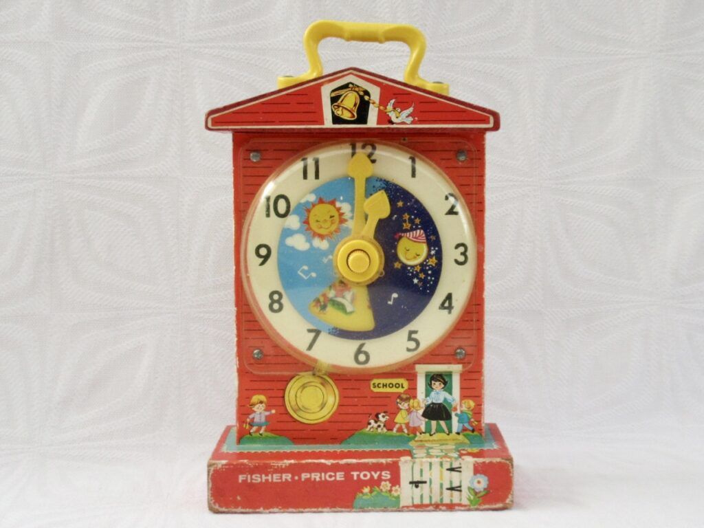 Vintage Fisher Price Musical Teaching Clock Toy 1960s Image