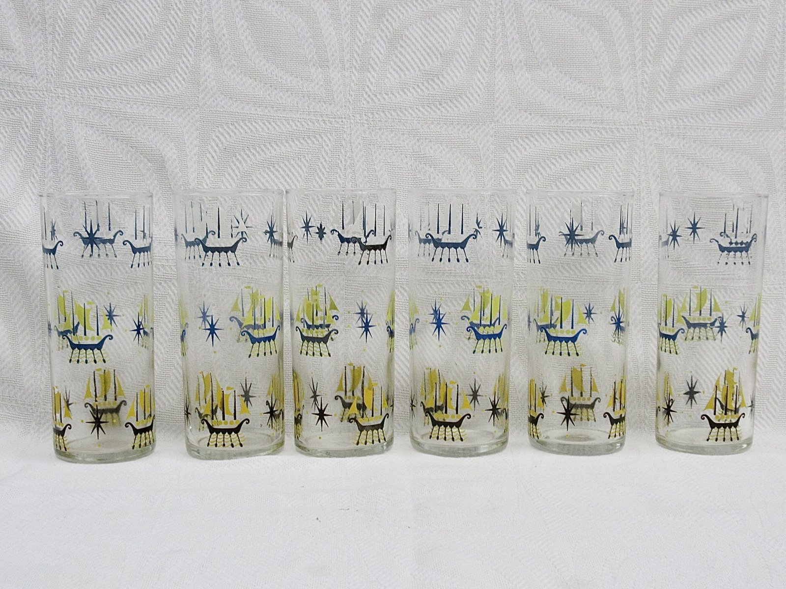 Vintage Hi-Ball Glasses x6 Scandinavian Nordic Viking Ships 1960s - Image 4