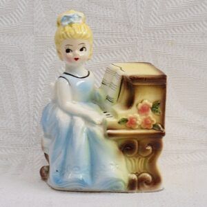Vintage Japanese Girl at Piano Ornament Scissor Holder 50s 60s Image