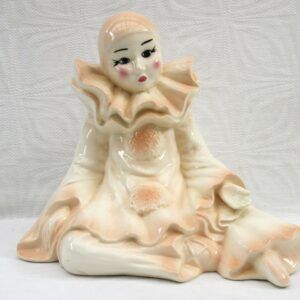 Vintage Large Pierrot Ornament Sitting Pink Ceramic 1980s