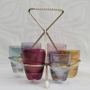 Vintage Shot Glasses in Atomic Stand Multicoloured 1960s Home Bar Image