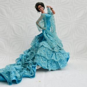 Vintage Spanish Flamenco Doll Bobbed Hair Blue Dress Boxed 60s 70s Image