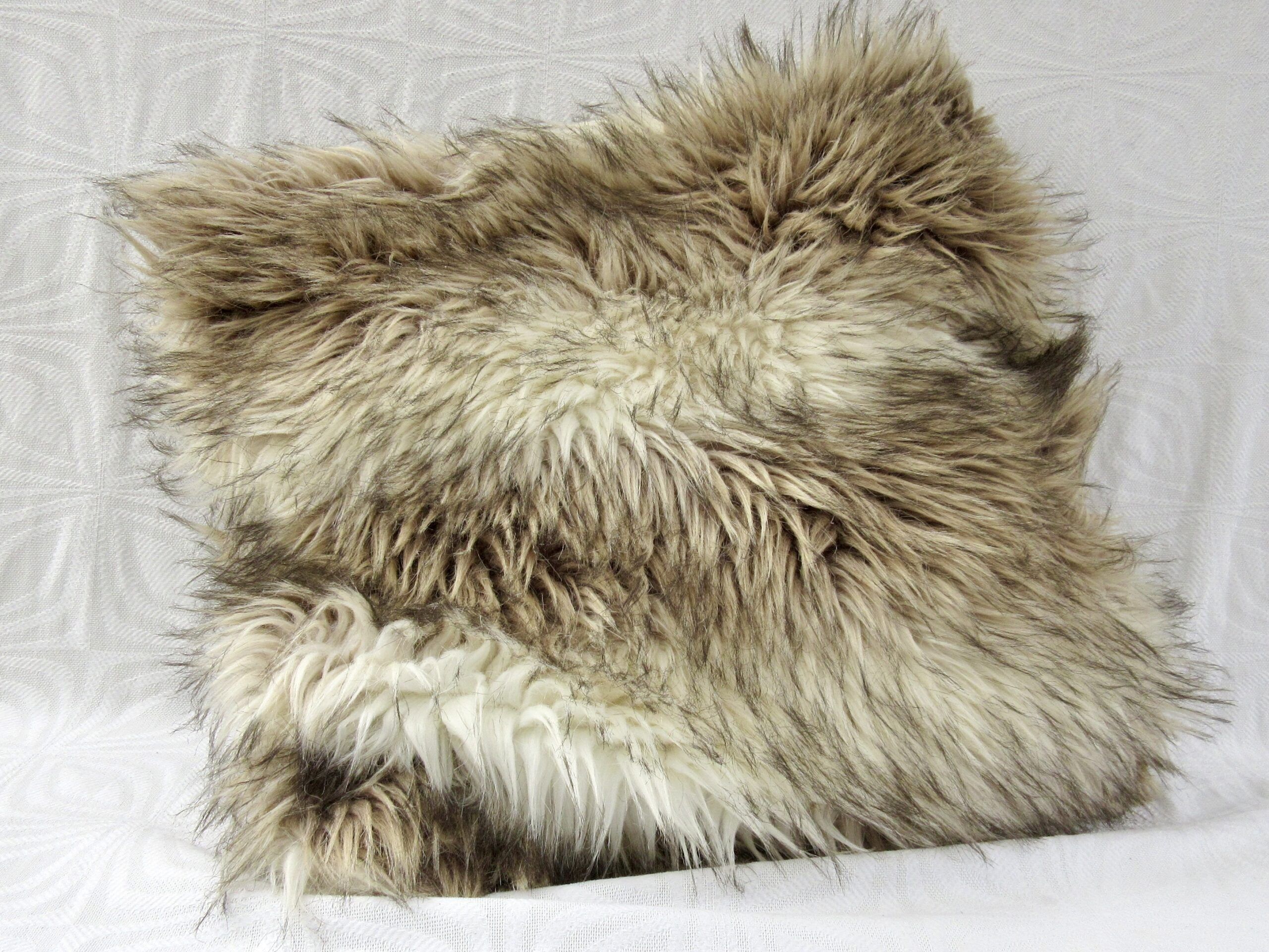Vintage Handmade Faux Fur Cushion 18 Inch Square Winter Cosy Image
