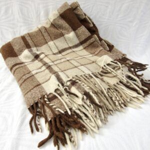 Vintage Style Wool Alpaca Blanket Throw Brown Check Winter Cosy Image