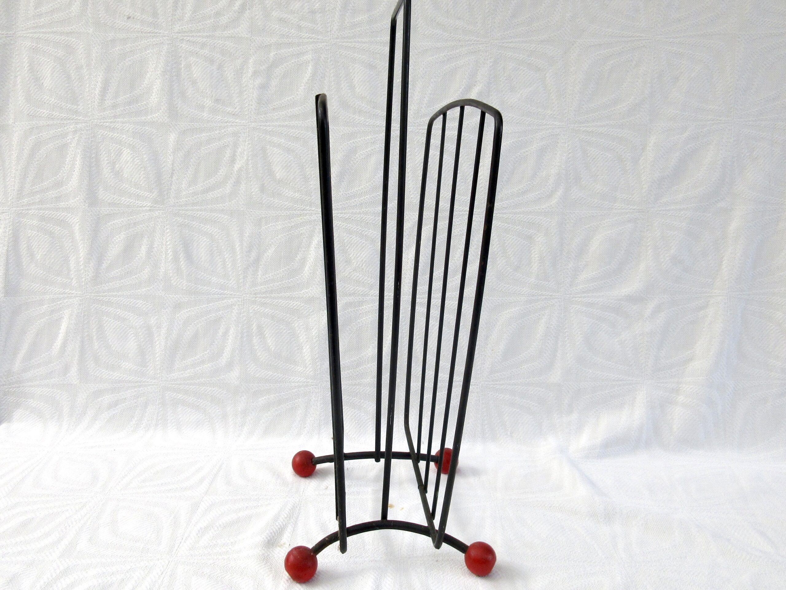Vintage Tall Record Magazine Rack 1960s Atomic Balled Feet - Image 5