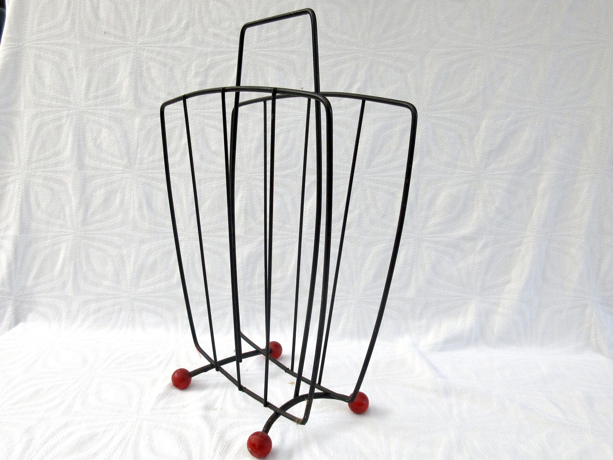 Vintage Tall Record Magazine Rack 1960s Atomic Balled Feet - Image 2