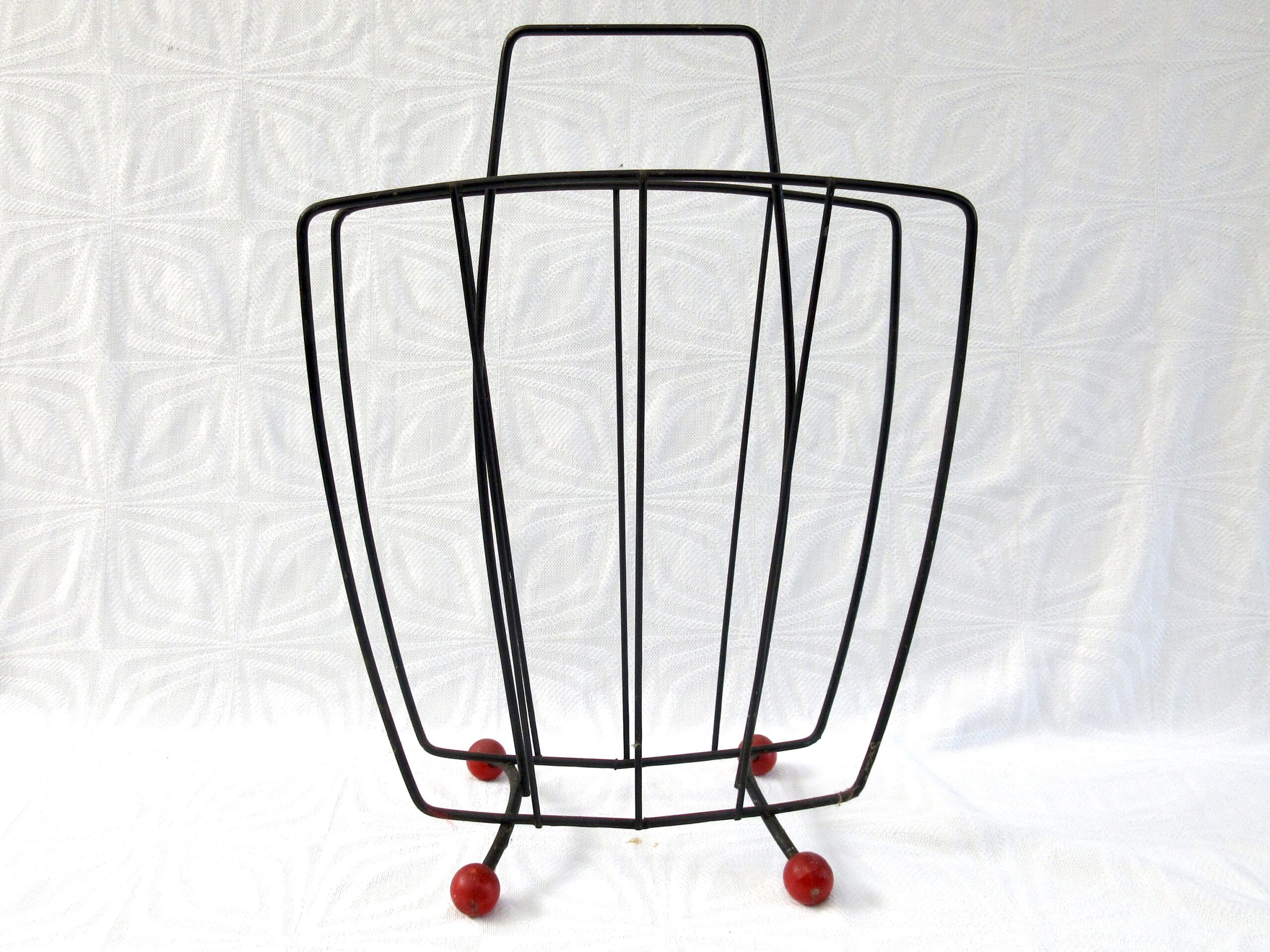 Vintage Tall Record Magazine Rack 1960s Atomic Balled Feet Image