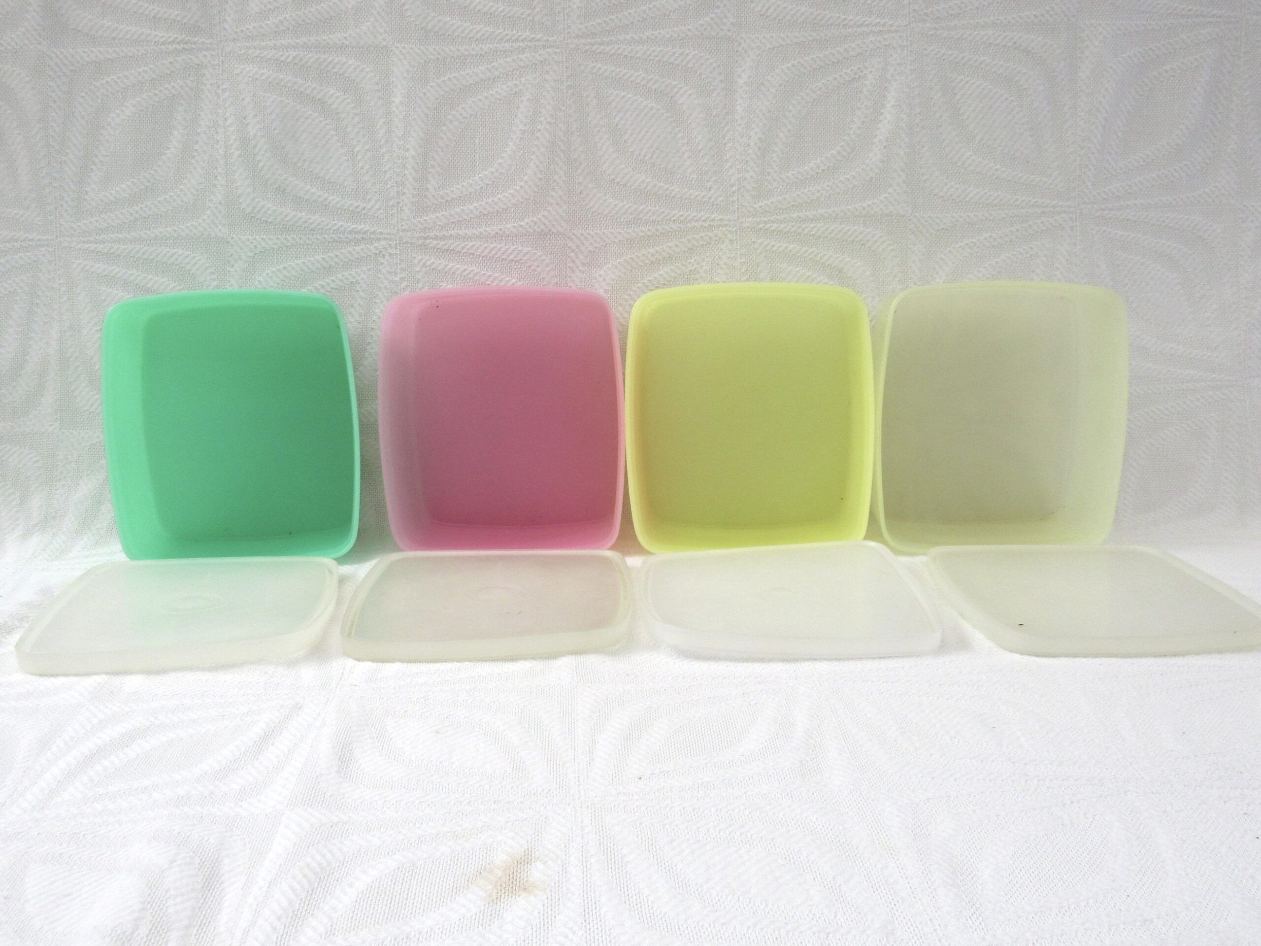Vintage Tupperware Pastel Small Square Tubs x4 with Lids 1960s - Image 4