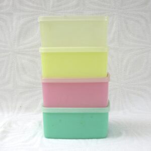 Vintage Tupperware Pastel Small Square Tubs x4 with Lids 1960s Image