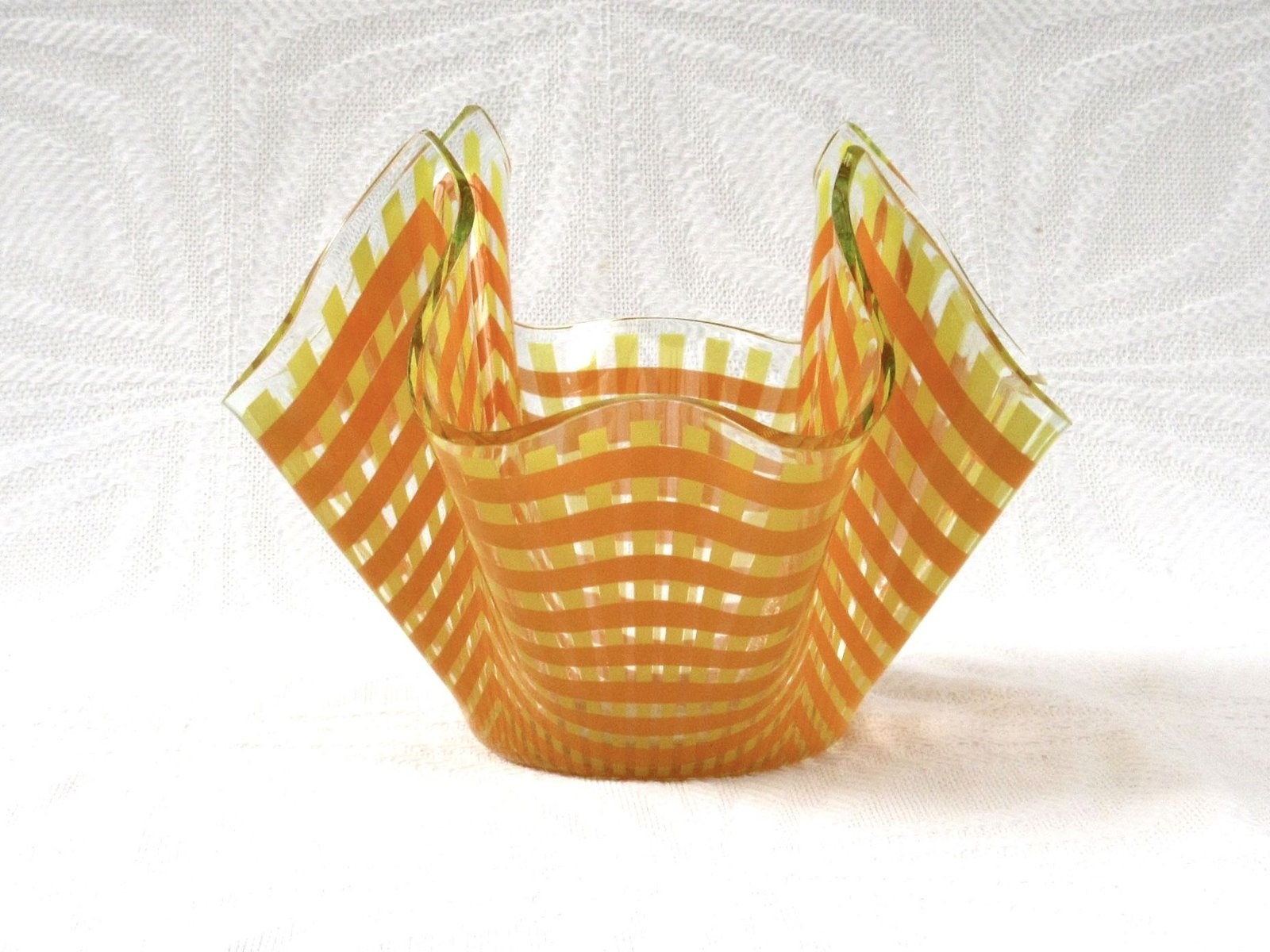 Vintage Handkerchief Vase Orange Gingham Checkered Chance Glass 60s 70s - Image 2