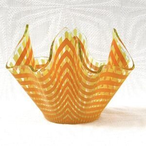 Vintage Handkerchief Vase Orange Gingham Checkered Chance Glass 60s 70s Image