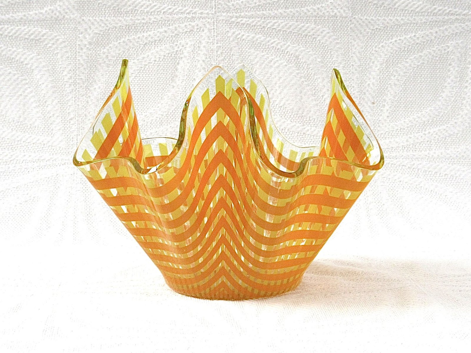 Vintage Handkerchief Vase Orange Gingham Checkered Chance Glass 60s 70s Image