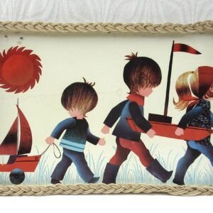 Vintage Large Melamine Tray Anna Coombs Print Wicker Edge 1960s Image