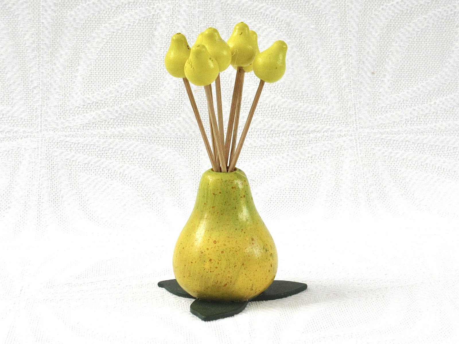 Vintage Kitsch Pear Cocktail Sticks and Holder Food Picks 1960s - Image 2