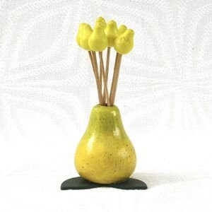 Vintage Kitsch Pear Cocktail Sticks and Holder Food Picks 1960s Image